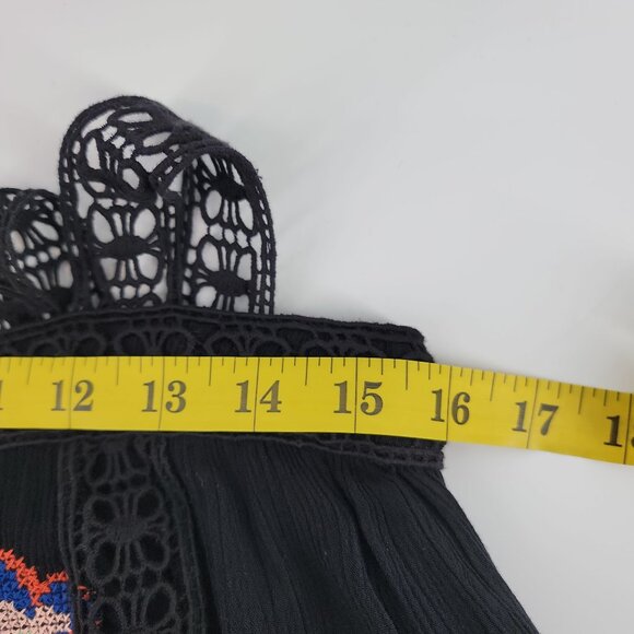 LoveStitch Black Boho Embroidered Dress Sz S Crochet Lace Straps Festival Style - Picture 10 of 11